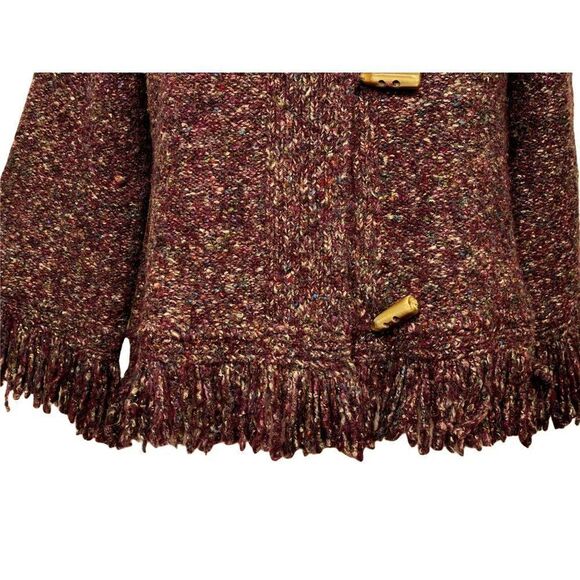 Ruby Road Fringed Wine Tweed Cropped Sweater Sz PXL Toggle Buttons Ultra Soft - Picture 3 of 6